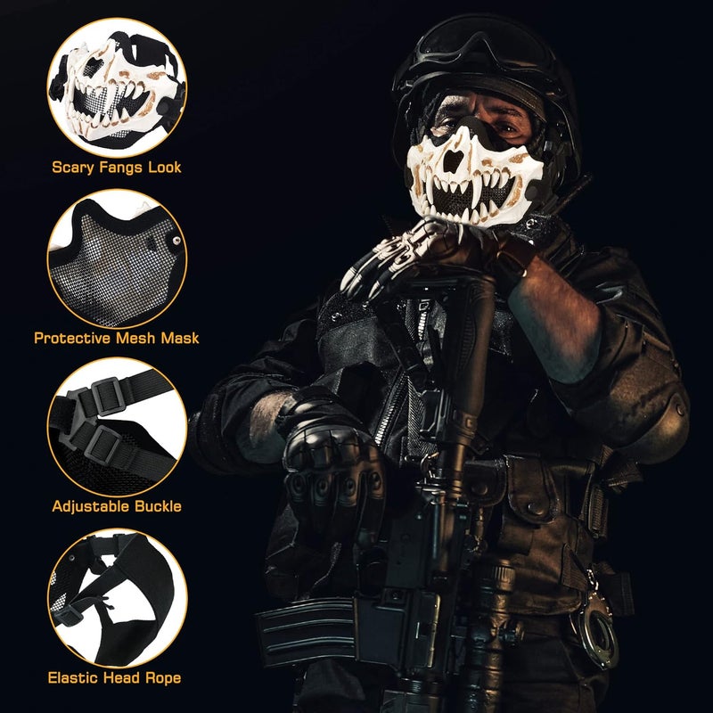 Guayma Airsoft Half Face Skull Masks Tactical Face Protection Mesh Mask for Halloween Cosplay Paintball CS Games - Image 3